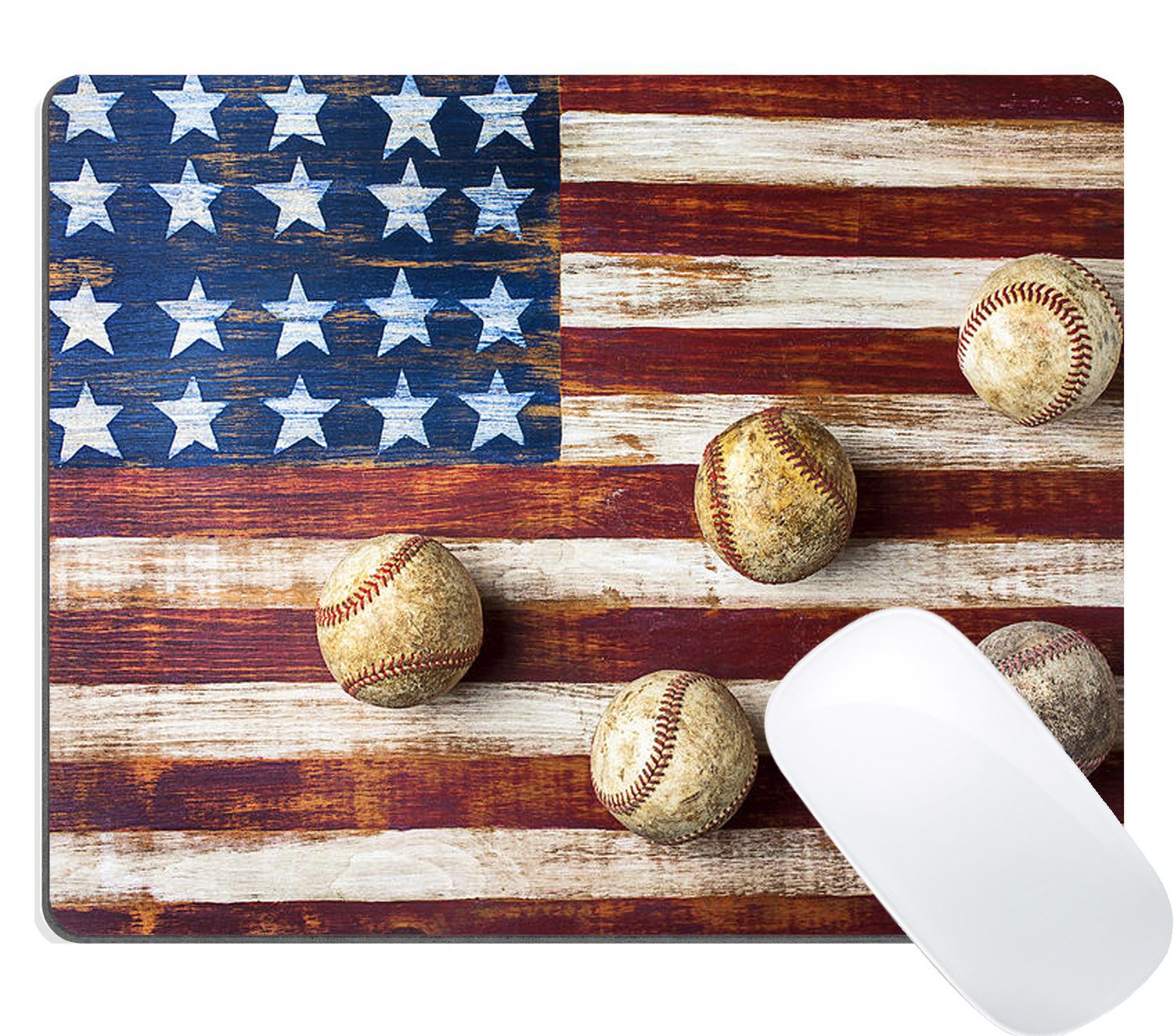 Wknoon Vintage Baseball Mouse Pad Rustic Wood Retro American Flag Design Mouse Pads