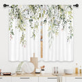 Riyidecor Sage Green Eucalyptus Leaves Kitchen Curtains Plants Flower Spring Floral Botanical Pattern Cafe Curtains for Bathroom