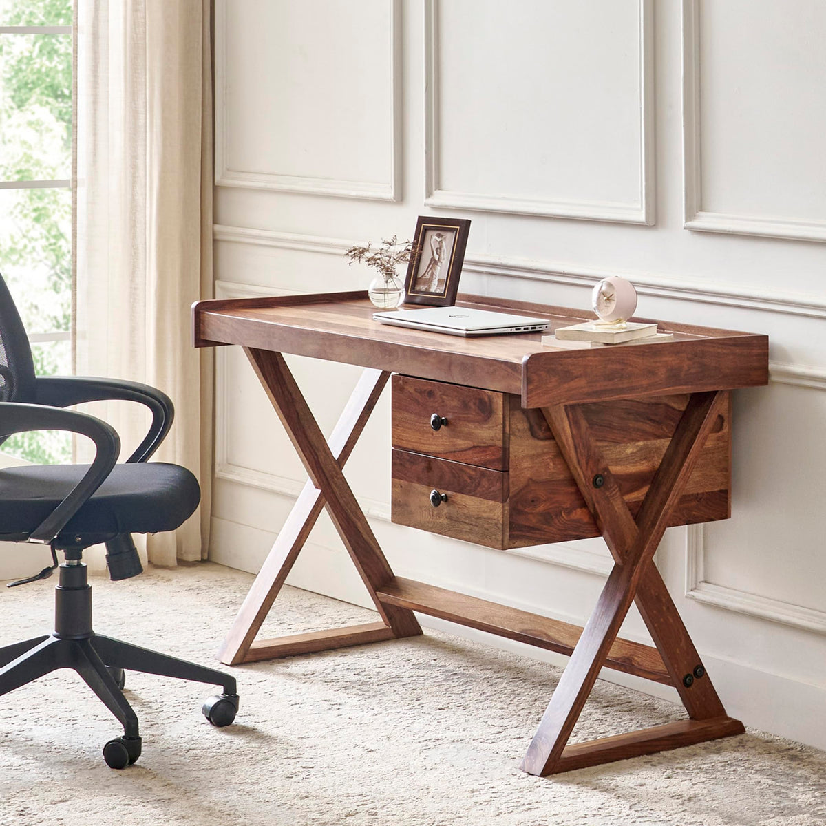 Home Centre | Adana Grand Study Desk Office Tables | Study Table For Home Office | Solid Wood | Brown | 1 Year Warranty