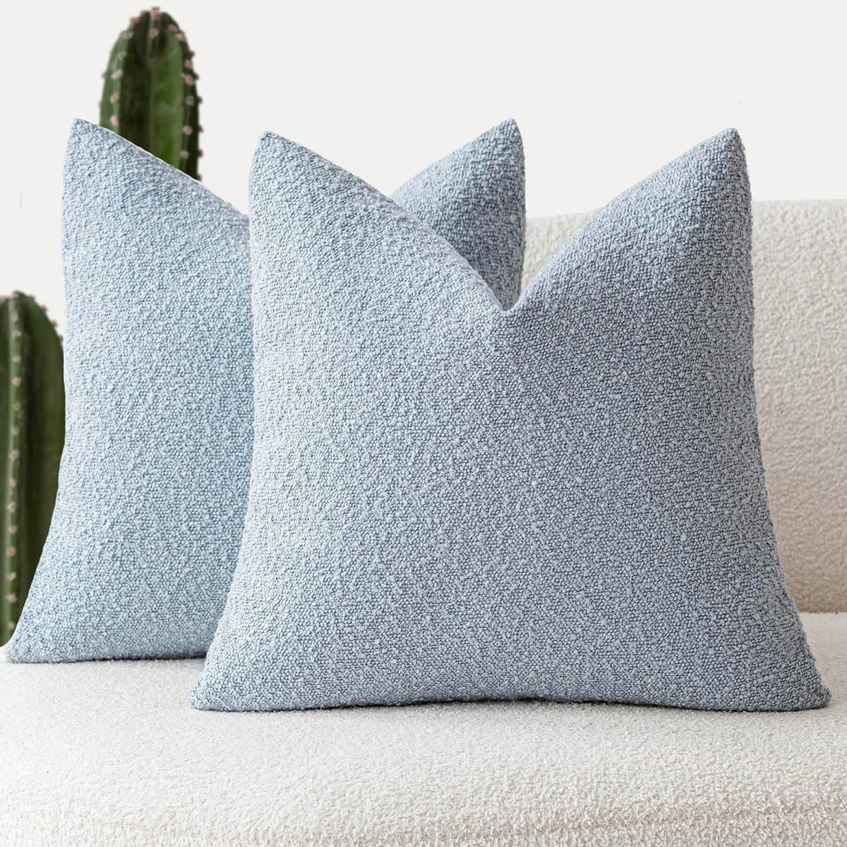 Foindtower Decorative Textured Boucle Throw Pillow Covers 16x16 Light Blue