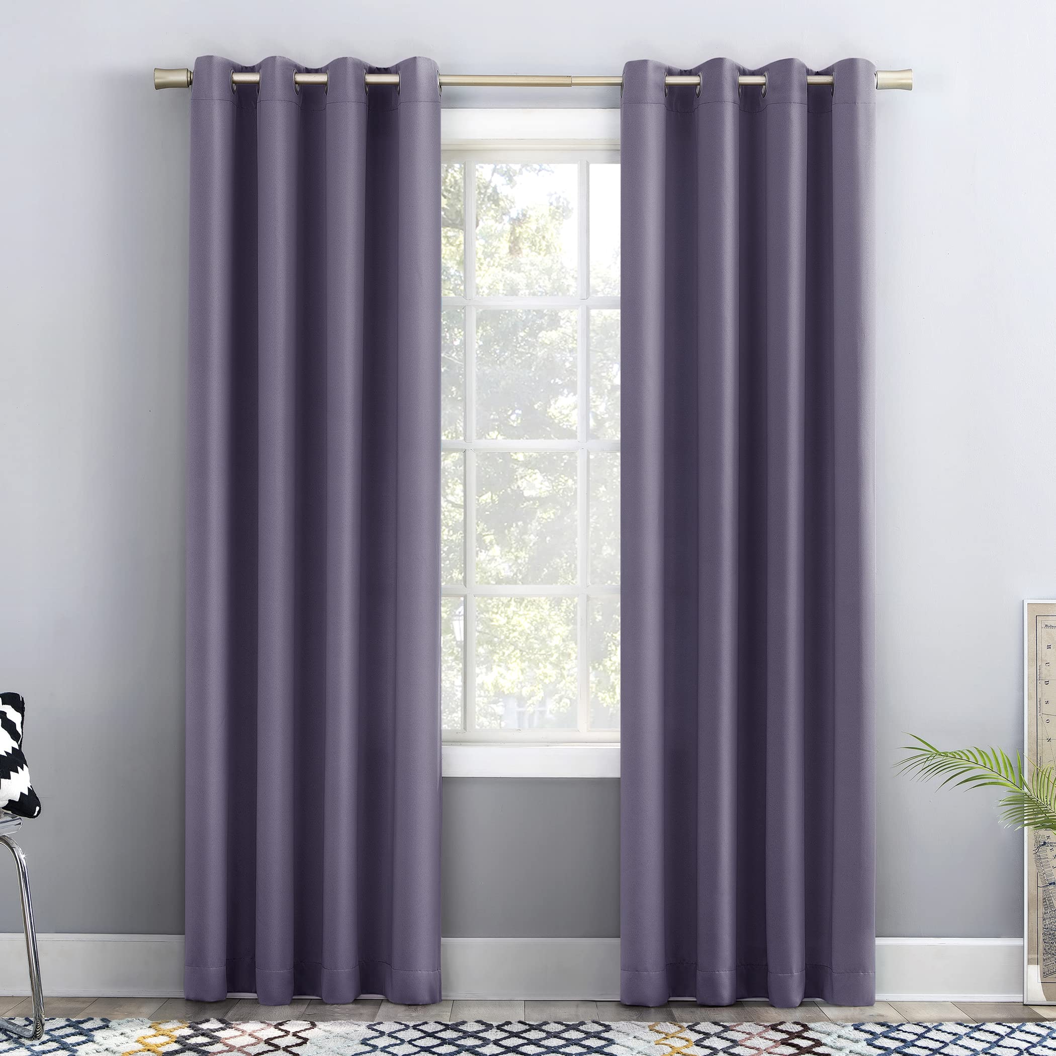 Sun Zero Barrow 2-Pack Energy Saving Grommet Curtain Panel Pair, 54' X 84, Lavender