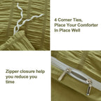 Avelom Olive Green Seersucker Duvet Cover Set King Size (104 X 90 Inches), 3 Pieces (1 Duvet Cover + 2 Pillowcases), Ultra Soft Washed Microfiber, Textured Duvet Cover With Zipper Closure, Corner Ties