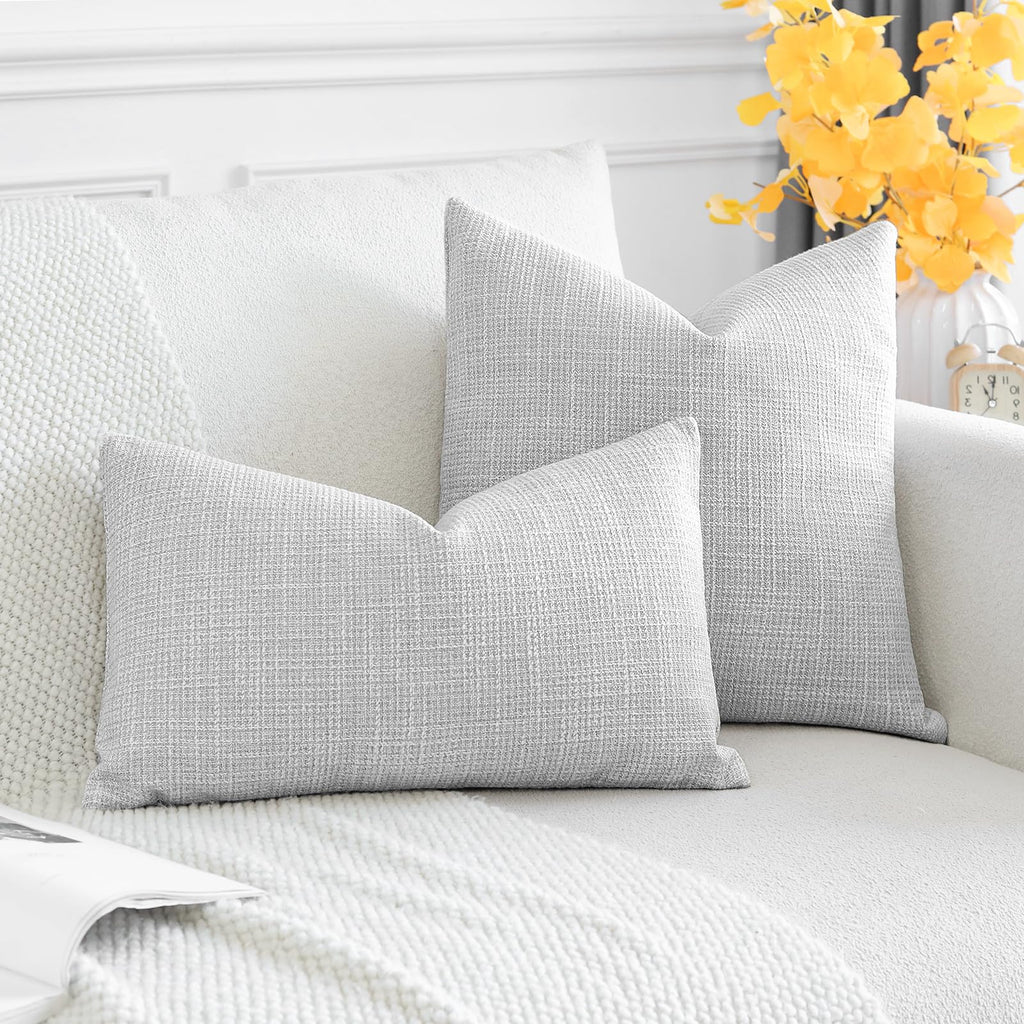 Otostar Pack Of 2 Throw Pillow Covers 18X18 Inch Linen Light Grey Pillowcases Farmhouse Decorative Solid Pillow Covers 45X45 Cm