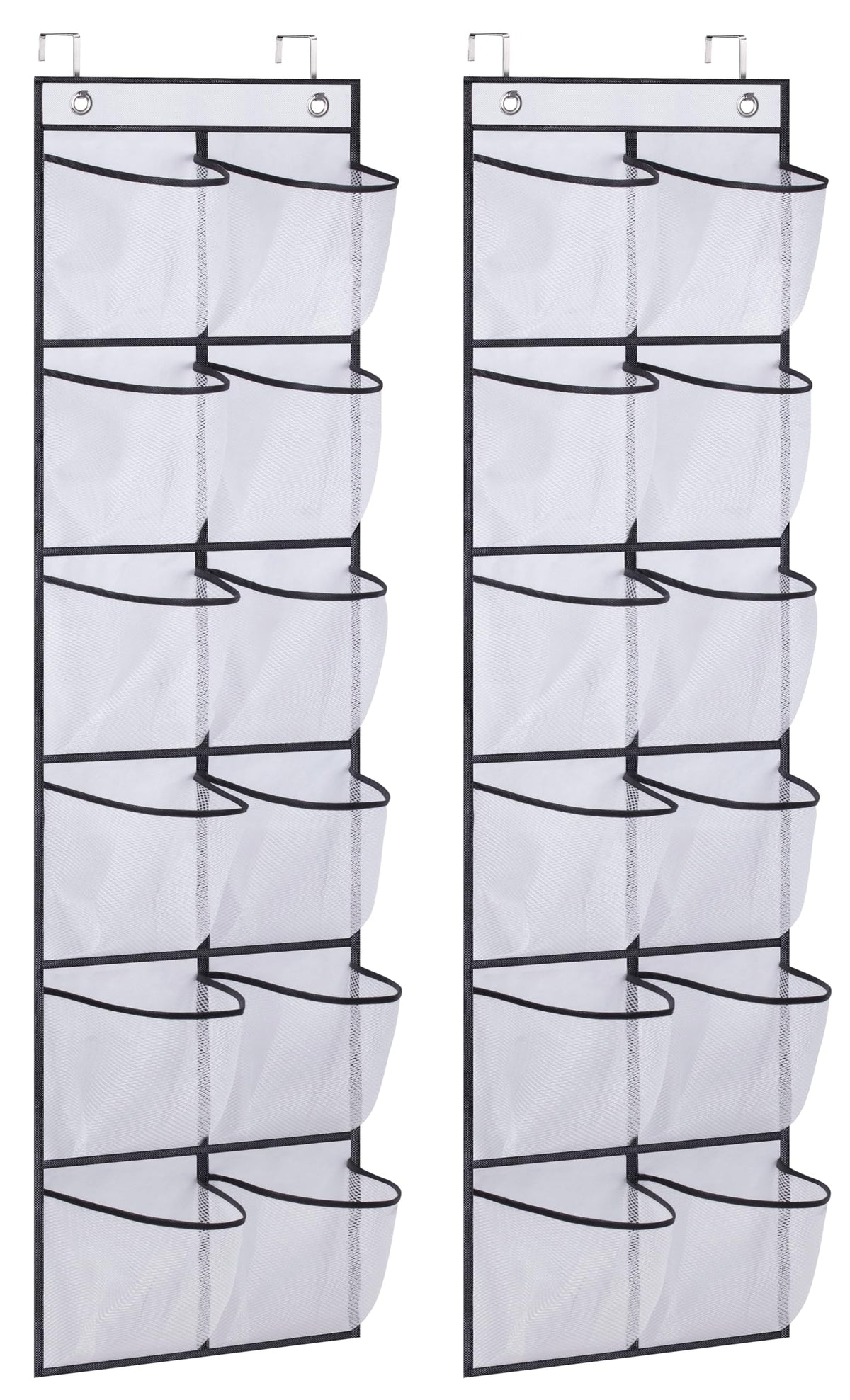 MISSLO Over The Door Shoe Organizer 12 Large Mesh Pockets Hanging Narrow Closet Door, White, 2 Pack