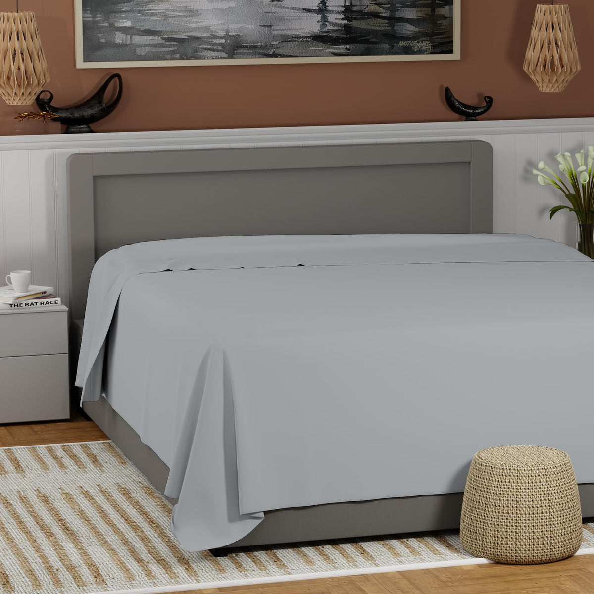100% Cotton Queen Flat Sheet Only, Cool & Crisp Percale Sheets Queen Size Top Sheet, Highly Breathable & Comfortable, Blush Cott
