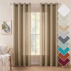 MIULEE Tan Brown Faux Linen Textured Semi Sheer Curtains 2 Panels Set for Bedroom Living Room, Light Filtering Privacy Curtains 