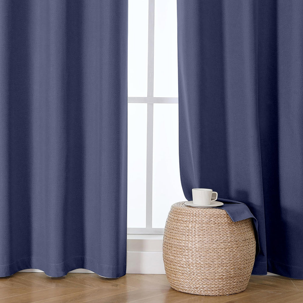 Aiyufneg Indigo Blue 100% Blackout Curtains 84 Inches Long For Bedroom, Morden Textured Drapes For Living Room, Thermal Insulate