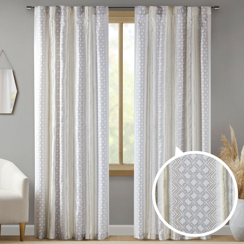 INK+IVY Window Curtain for Living Room Geometric Print Tufted Accent Modern Curtain Window, Light Blocking Living Room Drape for