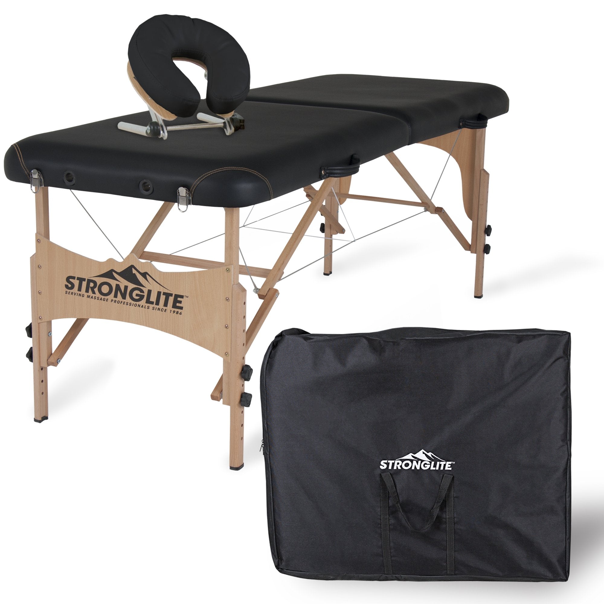 STRONGLITE Portable Massage Table Package Shasta - All-In-One Treatment Table w/ Adjustable Face Cradle, Pillow & Carrying Case,