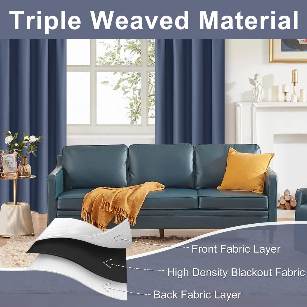 Jiuzhen Blackout Curtains For Bedroom - 60 Inch Extra Wide Thermal Insulated Room Darkening Privacy Soundproof Curtains For Living Room, Set Of 2 Panels With Tiebacks, 60 X 84 Inches, Dusty Blue