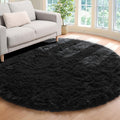 ONASAR Black Round Area Rug 6x6, Ultra Soft Bedroom Circle Rugs for Kids Girls Boys Teen Room, Fluffy Plush Shaggy Carpet Floor 