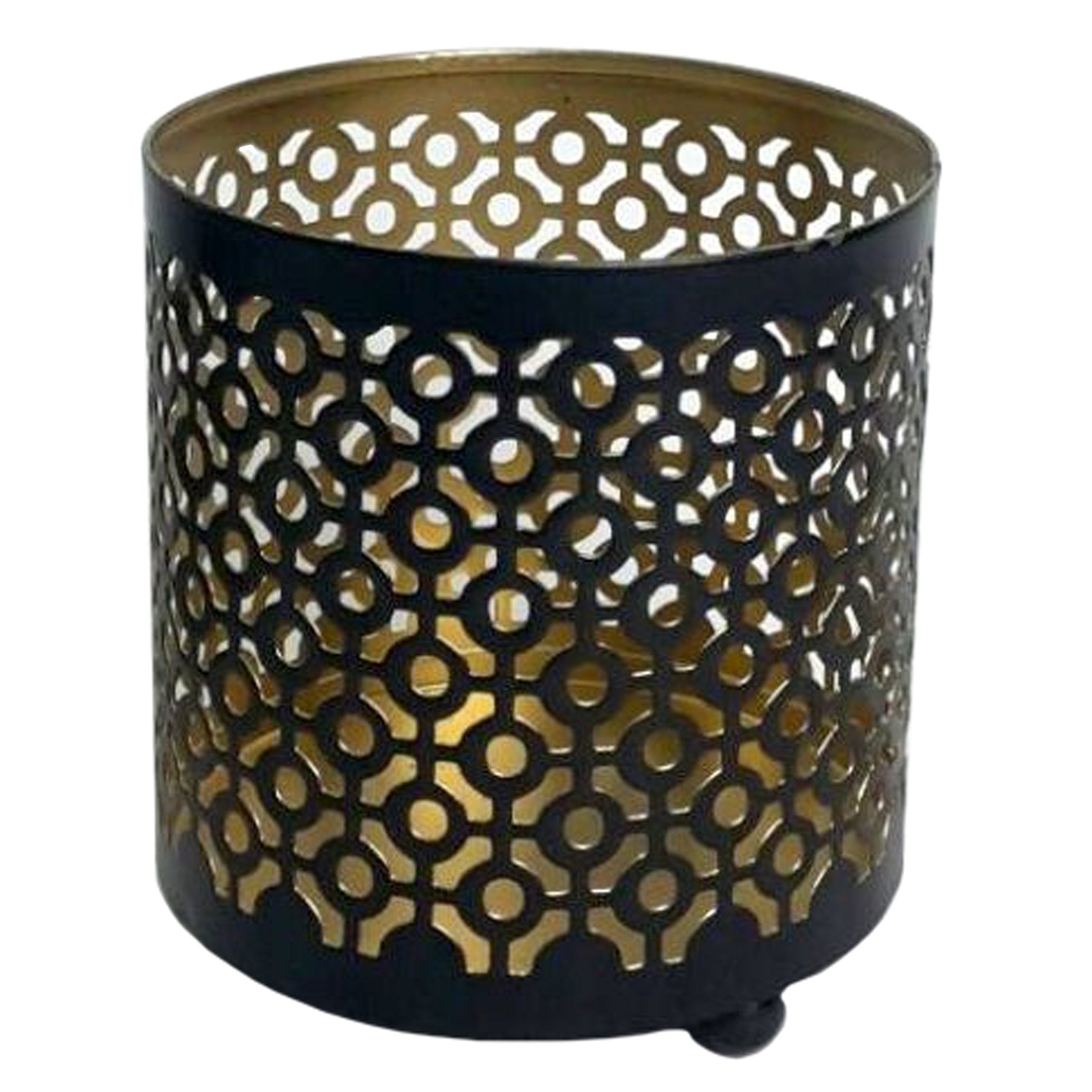 Hosley 4.5 High Black (Gold Inside) Metal Jar Holder Candle Sleeve. Votive, Tea Light Lanterns Use with Tealights. Ideal Gift fo