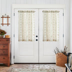 Jinchan Boho Kitchen Curtains Linen Tier Curtains 45 Inches Bohemian Small Cafe Curtains Striped Farmhouse Rustic Curtains For Bathroom Rv Camper Light Filtering Rod Pocket 2 Panels Green On Beige