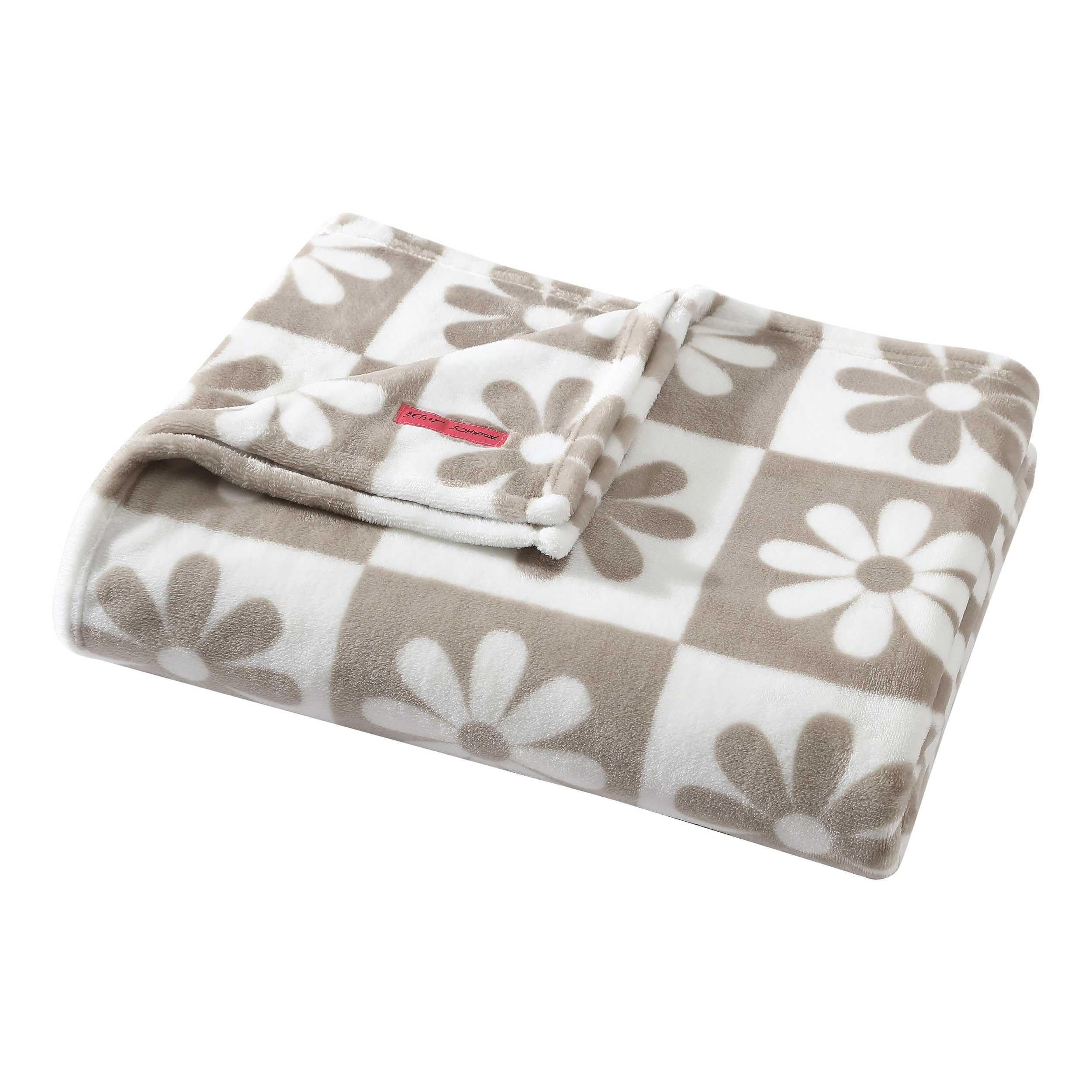 Betsey Johnson - Blanket, Ultra-Soft Plush Bedding, Warm & Cozy, Oversized Room Essentials (Daisy Check Brown, King)