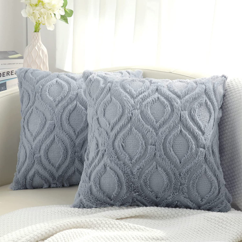 Decoruhome Decorative Throw Pillow Covers 22X22, Soft Plush Faux Wool Couch Pillow Covers For Home, Set Of 2, Blue Grey