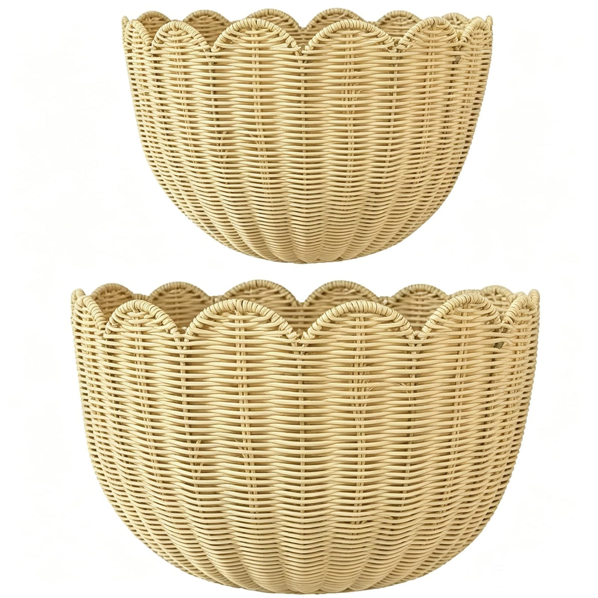 Scalloped Wall Basket 2PCS, Wicker Wall Basket with Hook