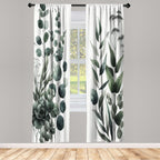 Ambesonne Dark Green Window Curtains Pack Of 2, Minimal Modern Botanical Composition With Succulents Eucalyptus Branches, Lightw