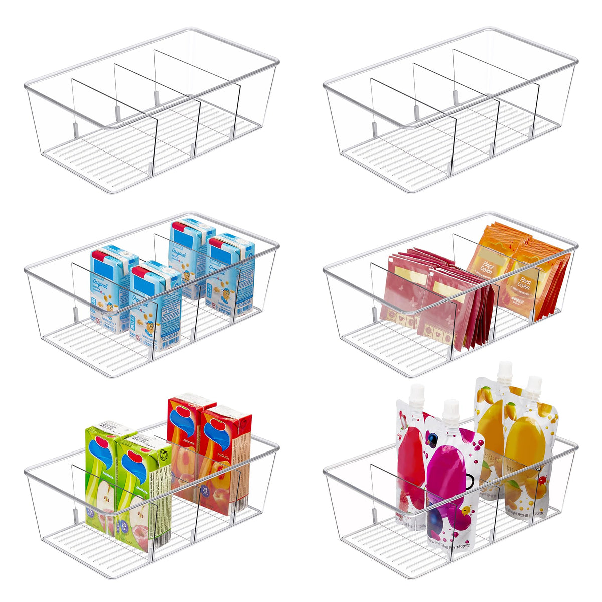 Vtopmart 6 Pack Food Storage Organizer Bins, Clear Plastic Bins for Pantry, Kitchen, Fridge, Cabinet Organization and Storage, 4