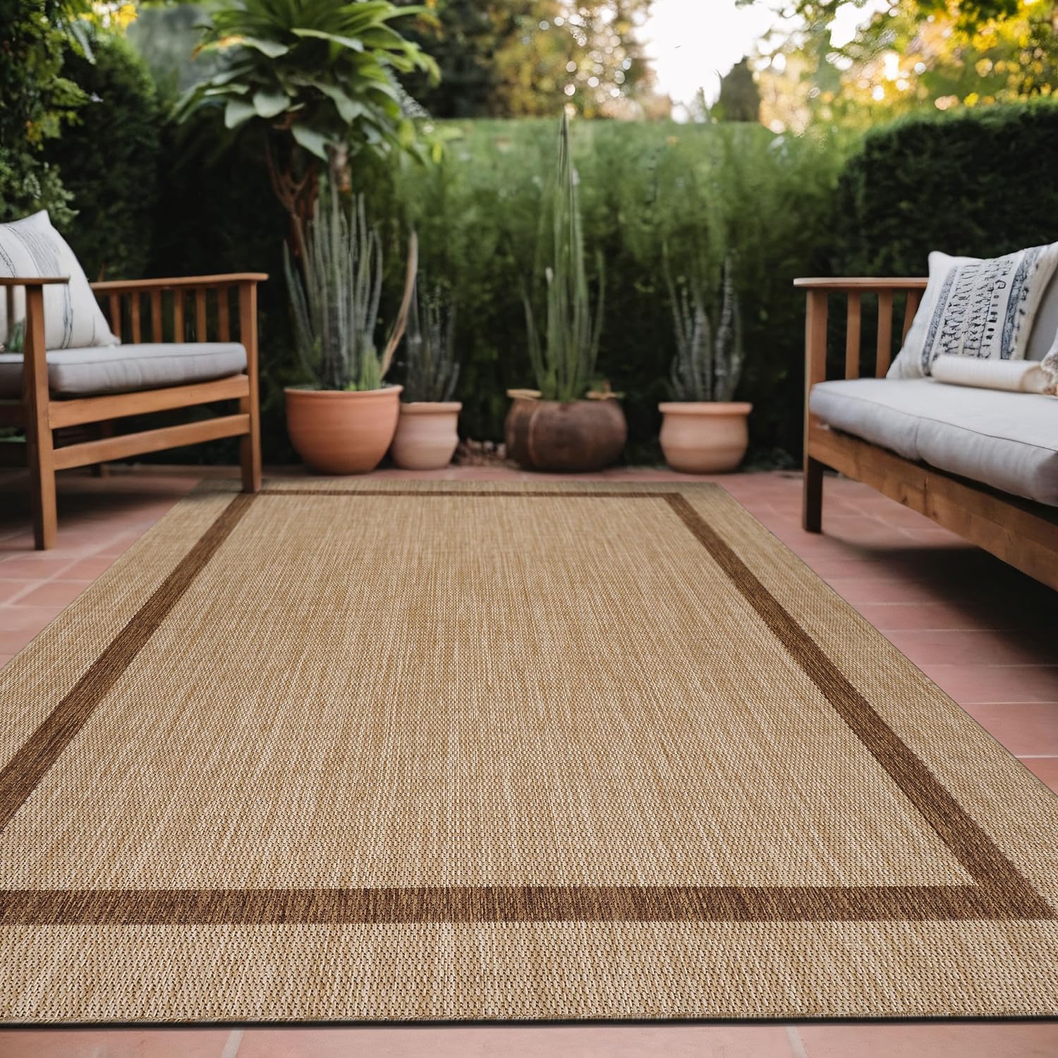 Luul Home Bordered Outdoor Rug 6X9 Washable Outside Carpet For Indoor Patio Porch Waterproof Easy Cleaning Non Shedding Area Rug