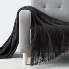 Bourina Throw Blanket Textured Solid Soft Sofa Throw Couch Cover Knitted Decorative Blanket, 50 X60 Inches Black