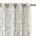 Jinchan Blue Window Curtains Linen Textured Curtains 84 Inch Long Honeycomb Embroidered Design Living Room Curtain Drapes Bedroo