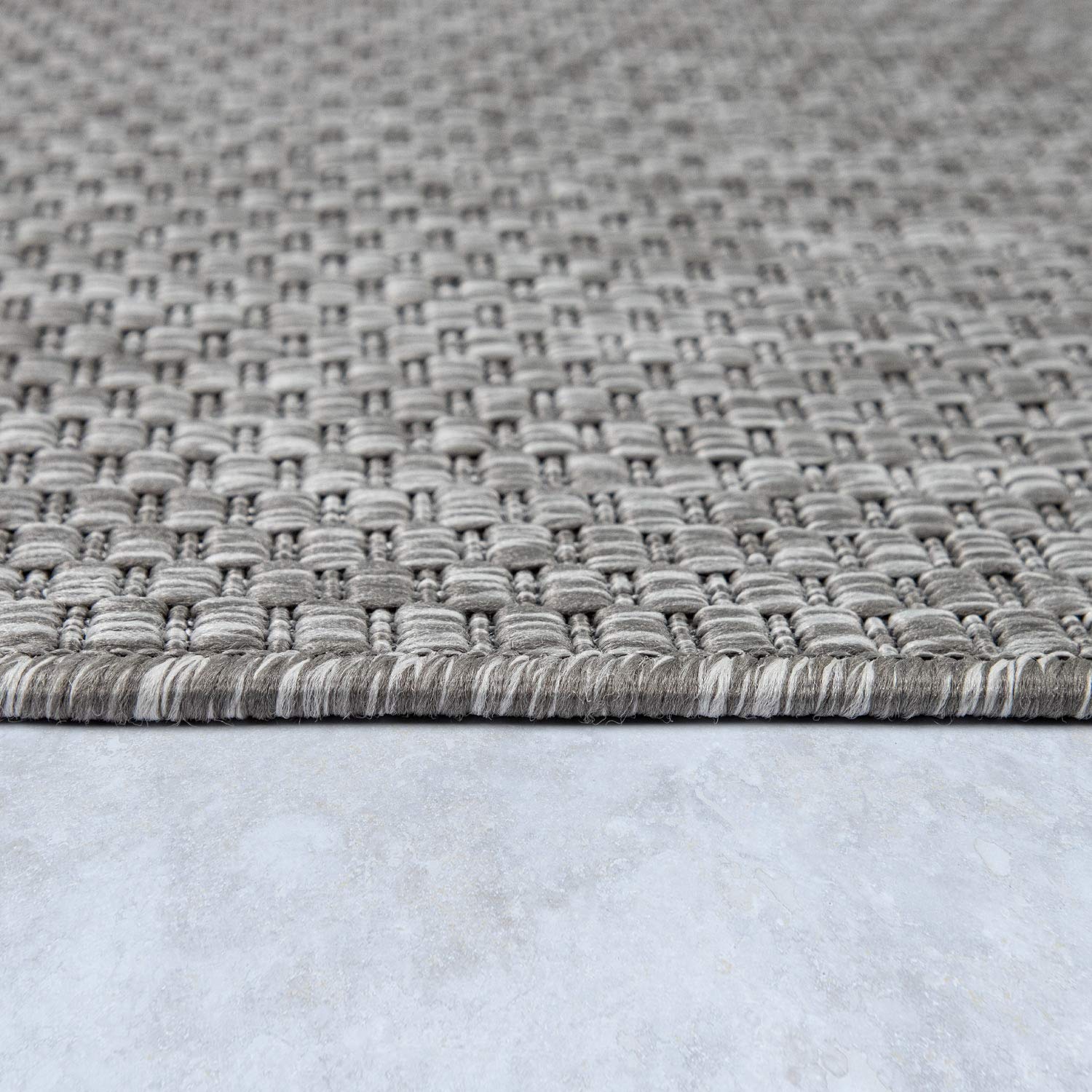 Solid Outdoor Rug For Patio Or Balcony Weatherproof In Mottled Grey, Size: 6'7' X 9'2'