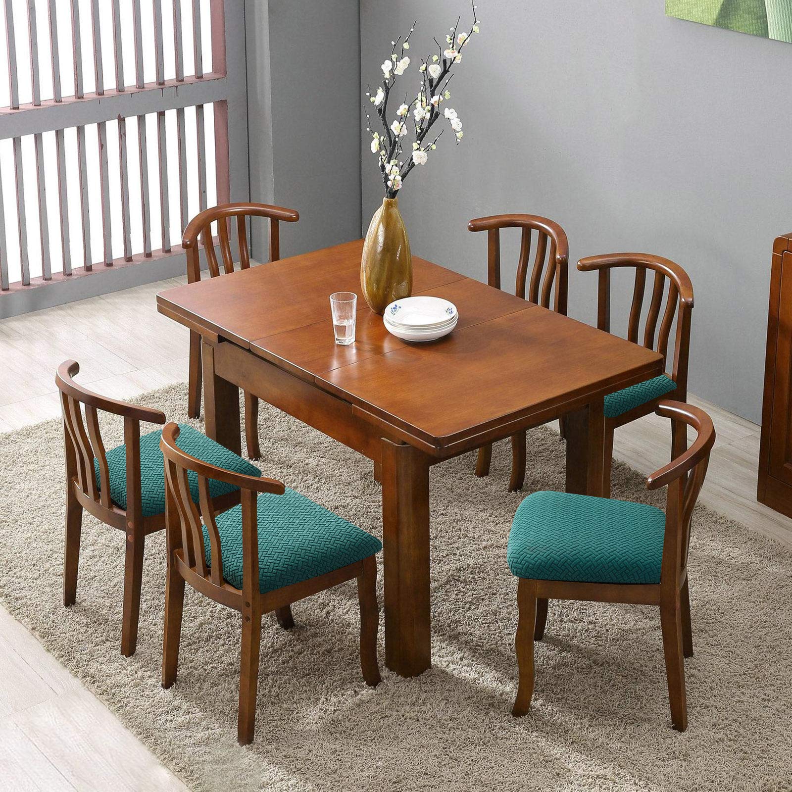 Genina Seat Covers For Dining Room Chair Seat Slipcovers Kitchen Chair Covers (Teal, 4 Pcs)