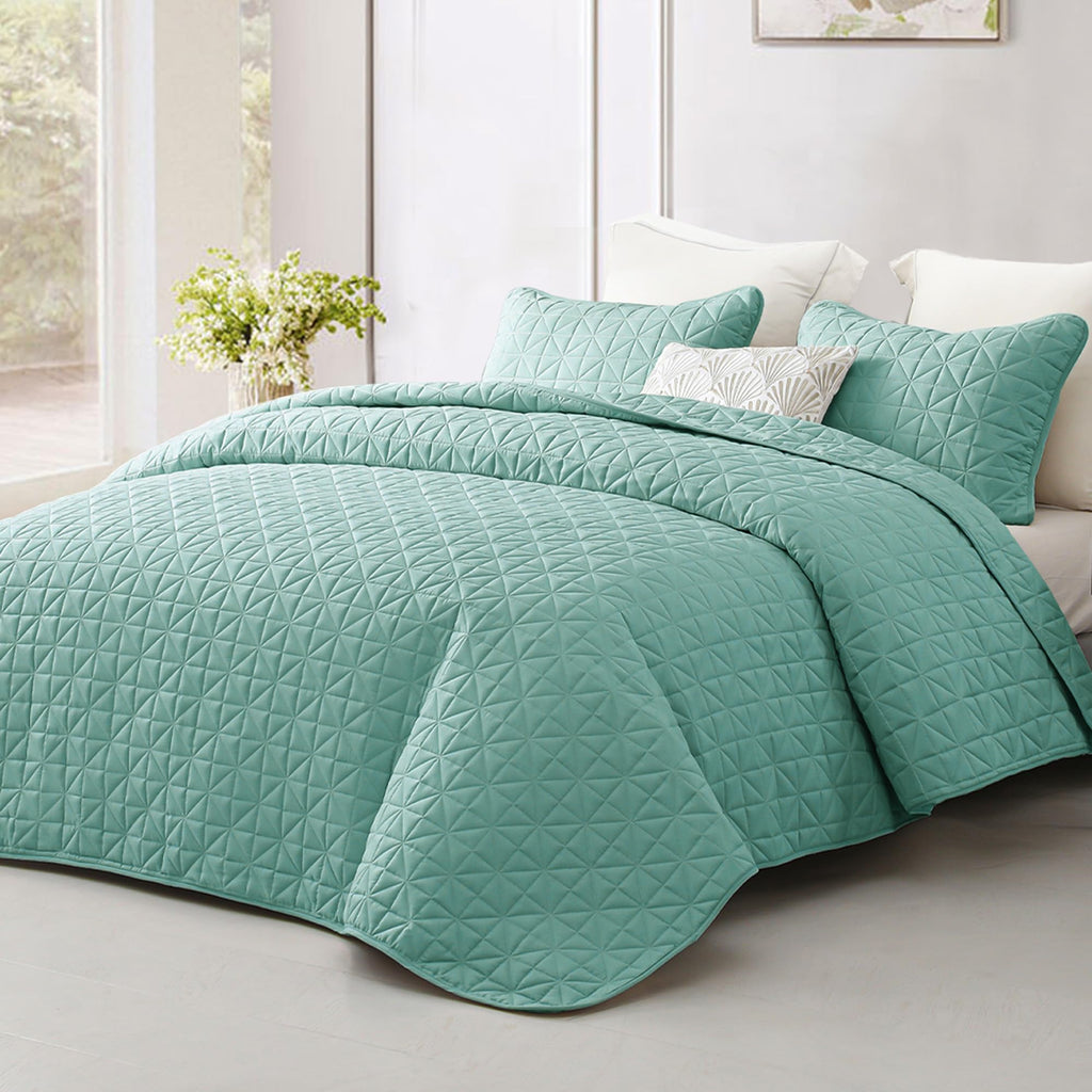 Exclusivo Mezcla Quilts King Size Bedding Set With Stitched Grid Pattern, Lightweight Summer Green Bedspreads Coverlets Bed Cove