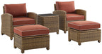Crosley Furniture Bradenton 5-Piece Outdoor Chair Patio Furniture Set, Wicker Conversation Sets for Porch, Weathered Brown with Sangria Cushions