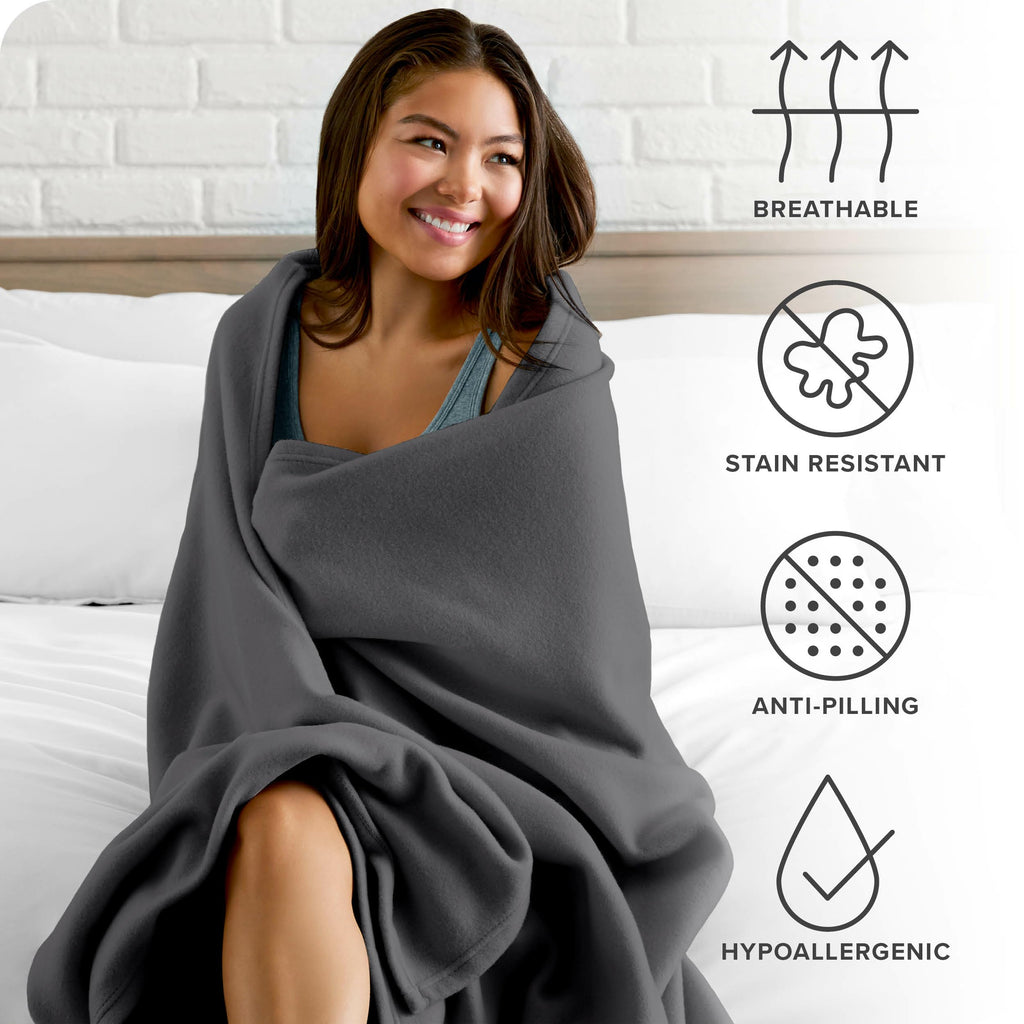 Bare Home Polar Fleece Blanket - Throw Blanket - Warm & Cozy - Premium Fleece Blanket - Blanket For Bed, Sofa, Camping, Travel A