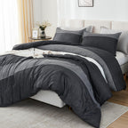 Litanika Queen Comforter Set Black White Grey - 3 Pieces Lightweight Summer Bedding Set, All Season Down Alternative Comforter (