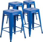 Commercial Grade 24 High Backless Blue Metal Indoor-Outdoor Counter Height Stool with Square Seat