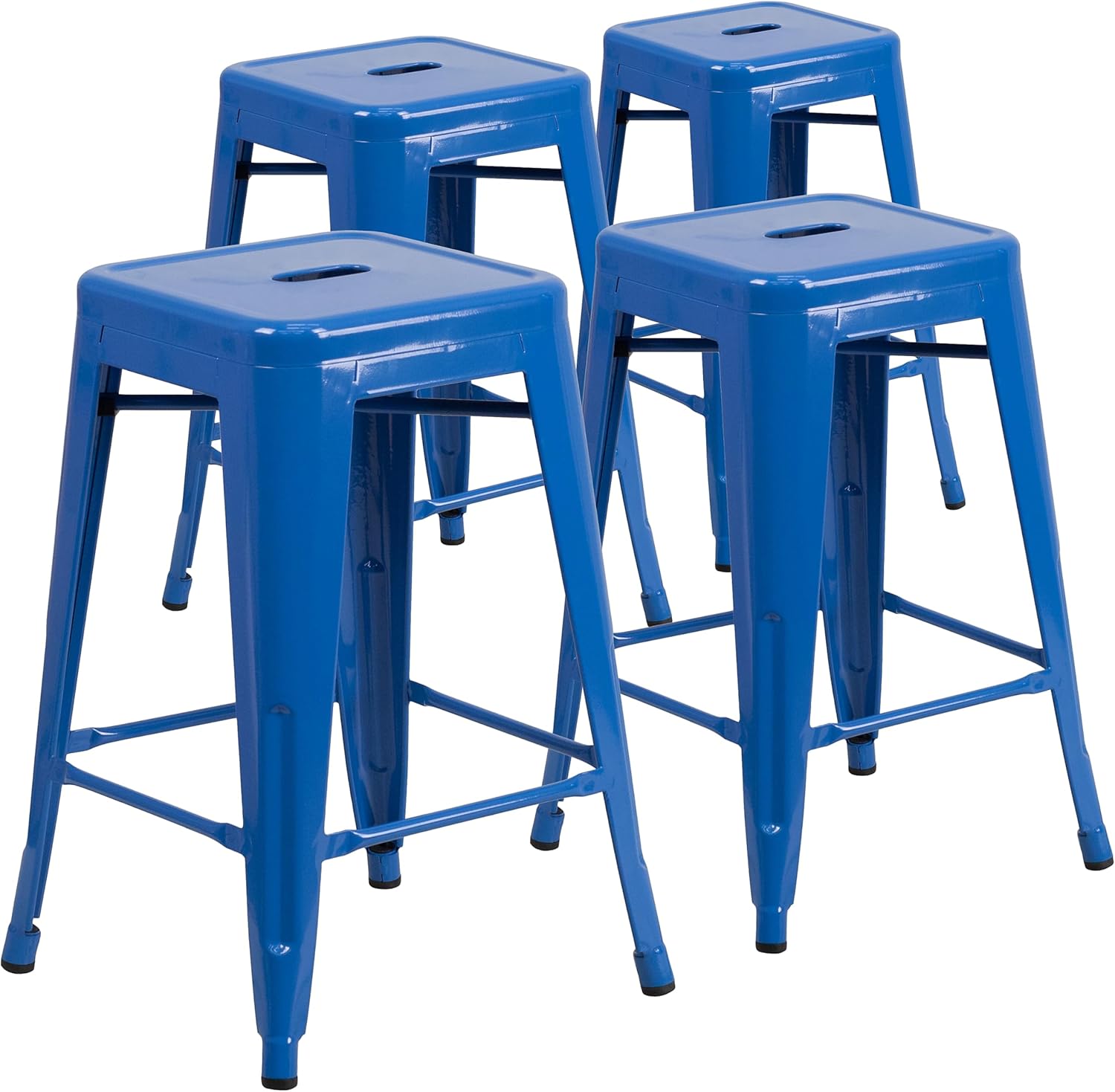 Commercial Grade 24 High Backless Blue Metal Indoor-Outdoor Counter Height Stool with Square Seat