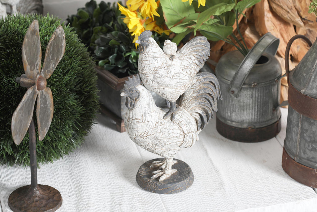 Deco 79 Polystone Rooster Decorative Sculpture Home Decor Statue, Accent Figurine 8'' X 5'' X 12'', White