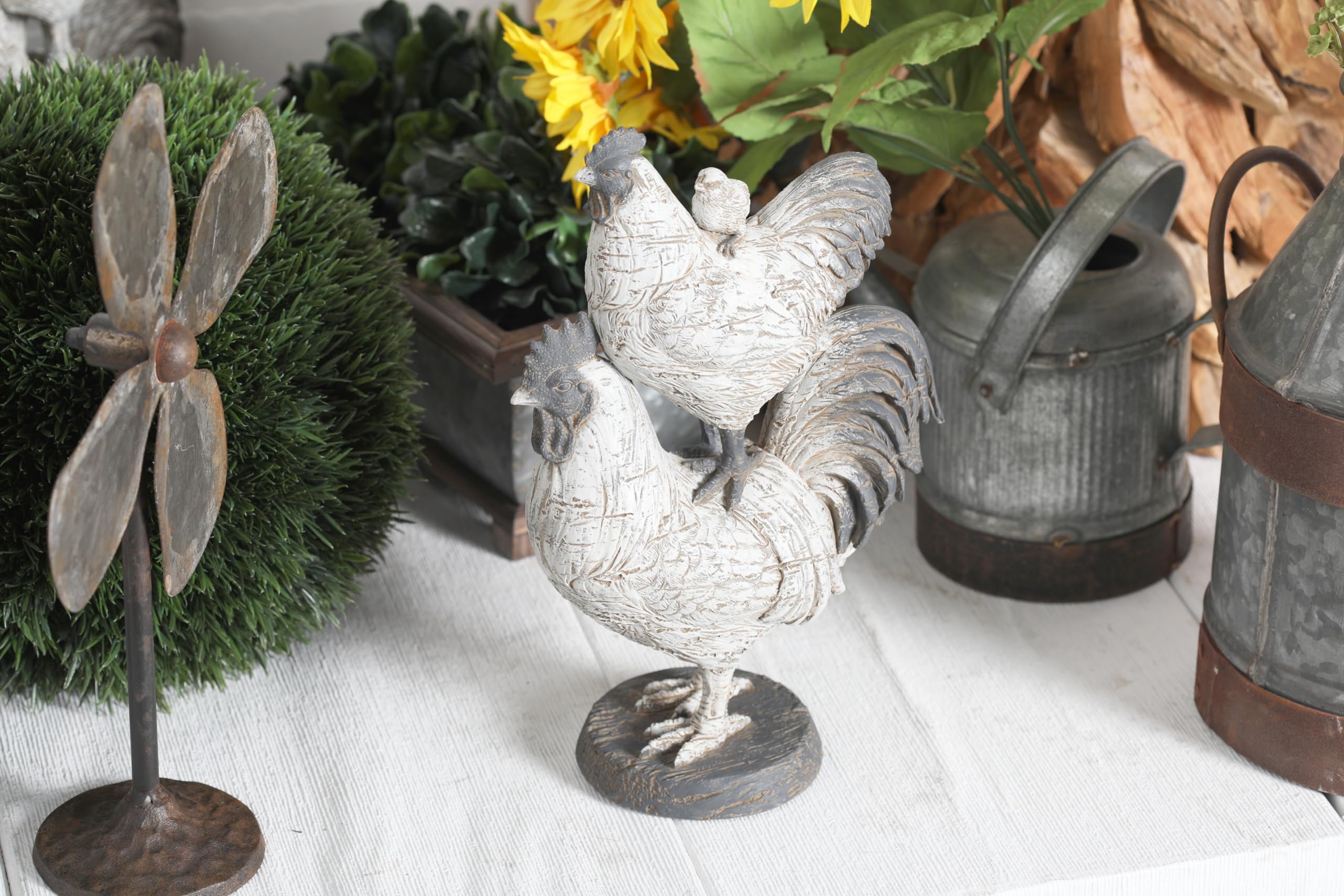 Deco 79 Polystone Rooster Decorative Sculpture Home Decor Statue, Accent Figurine 8'' X 5'' X 12'', White
