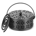 Whiidoom Retro Portable Iron Mosquito Coil Holder with Handle Round Fireproof Incense Holder (Black)