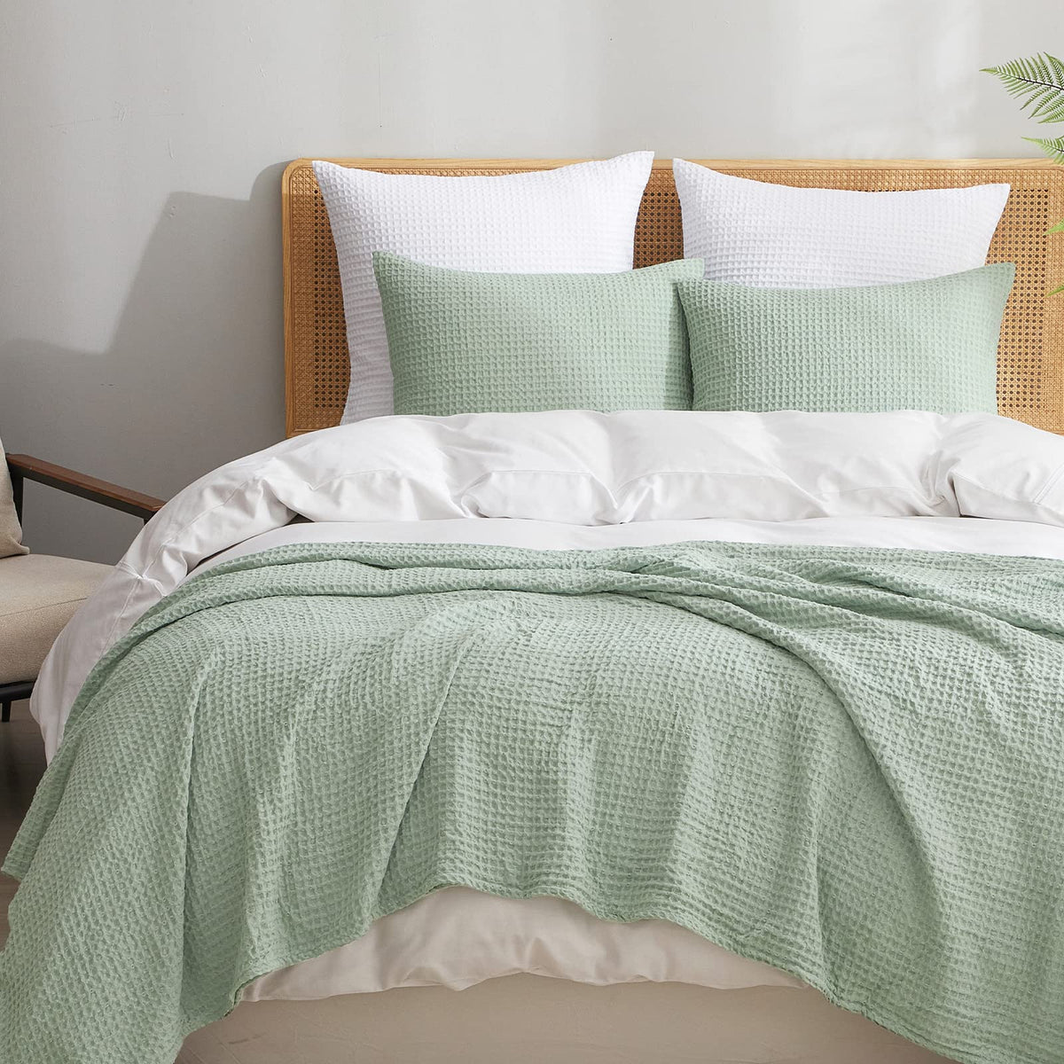 Phf Ultra Soft Waffle Weave Pillowcases King Size 20' X 36' 2 Pack, No Insert, Breathable Skin-Friendly Pillow Shams, Decorative Waffle Weave Pillow Case Covers, Sage Green