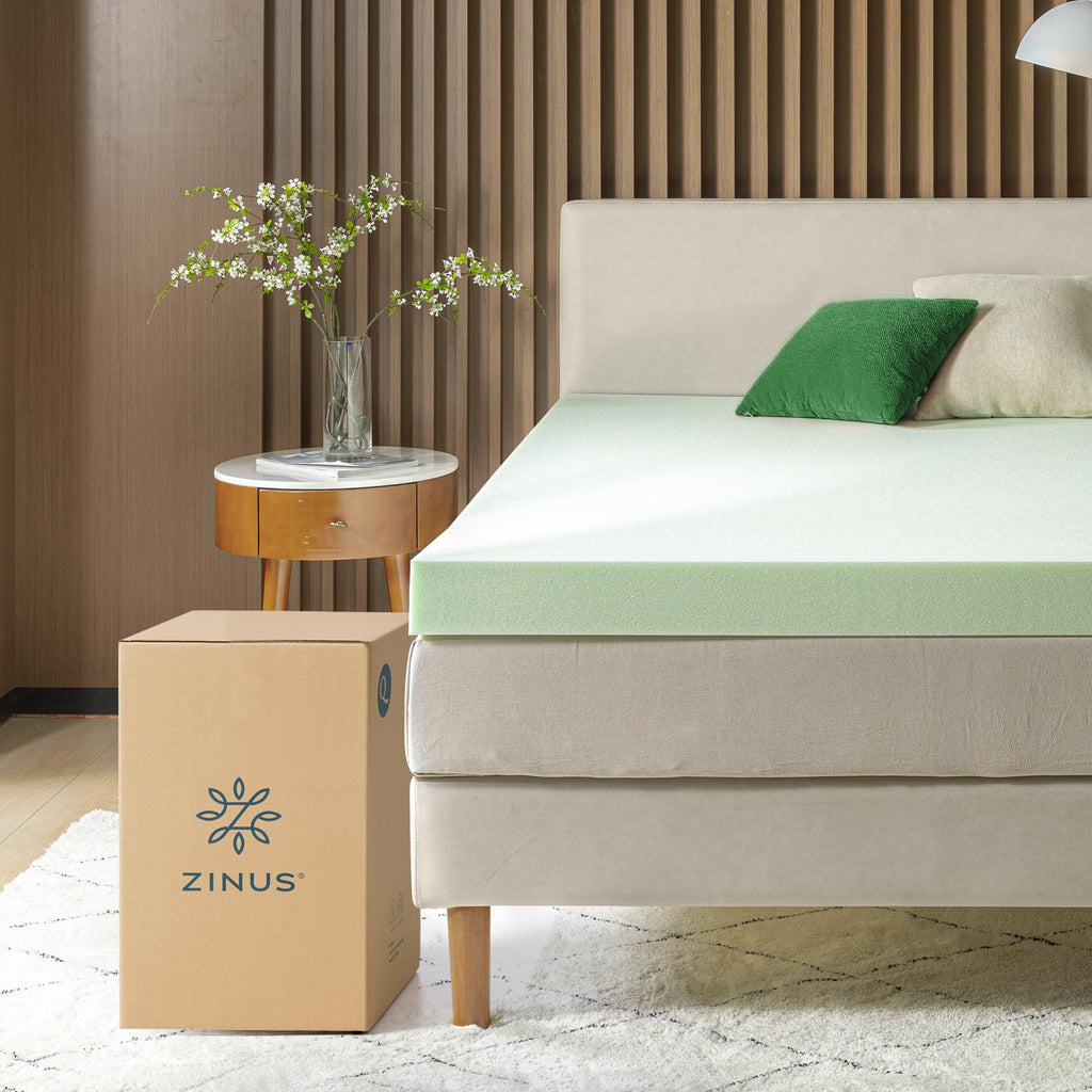 Zinus 4 Inch Green Tea Memory Foam Mattress Topper, Pressure-Relieving, Full, Green