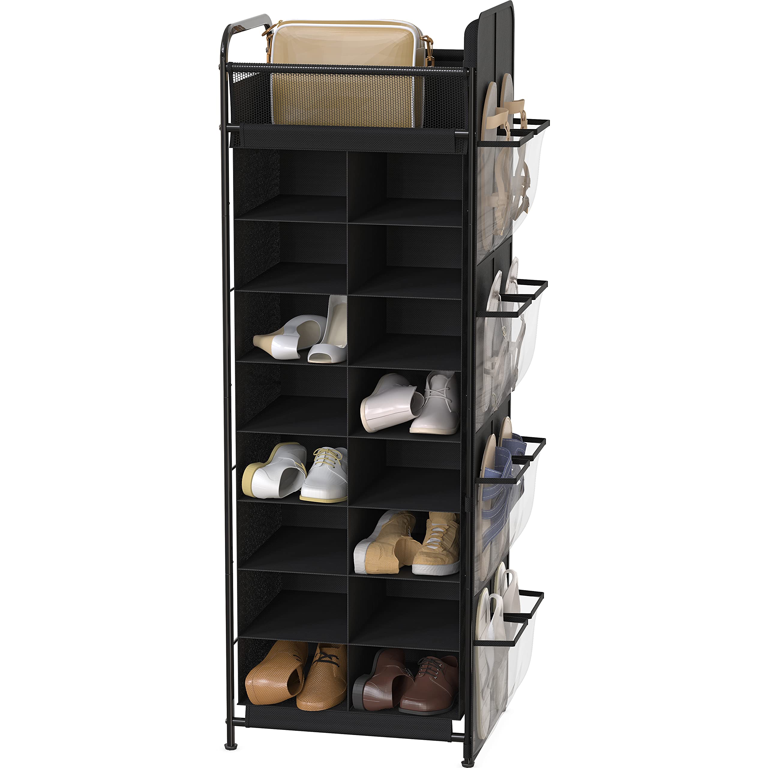 Simple Houseware Shoe Stand Tower Rack w/side hanging bag 20-Pair, Black