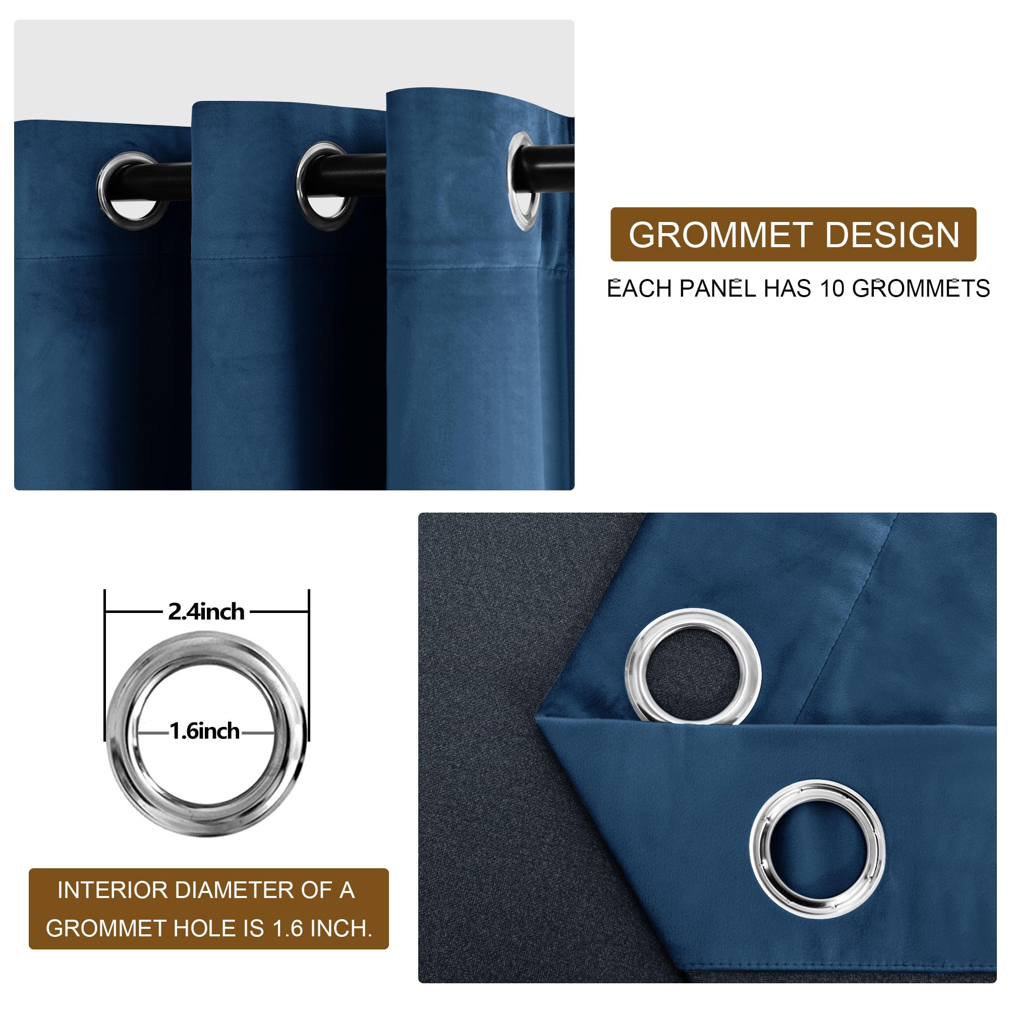 Dwcn Velvet Curtains Extra Wide - Elegant Navy Blue Bundleable Heavy Duty Thermal Insulated Noise Absorb Grommet Window Panels F