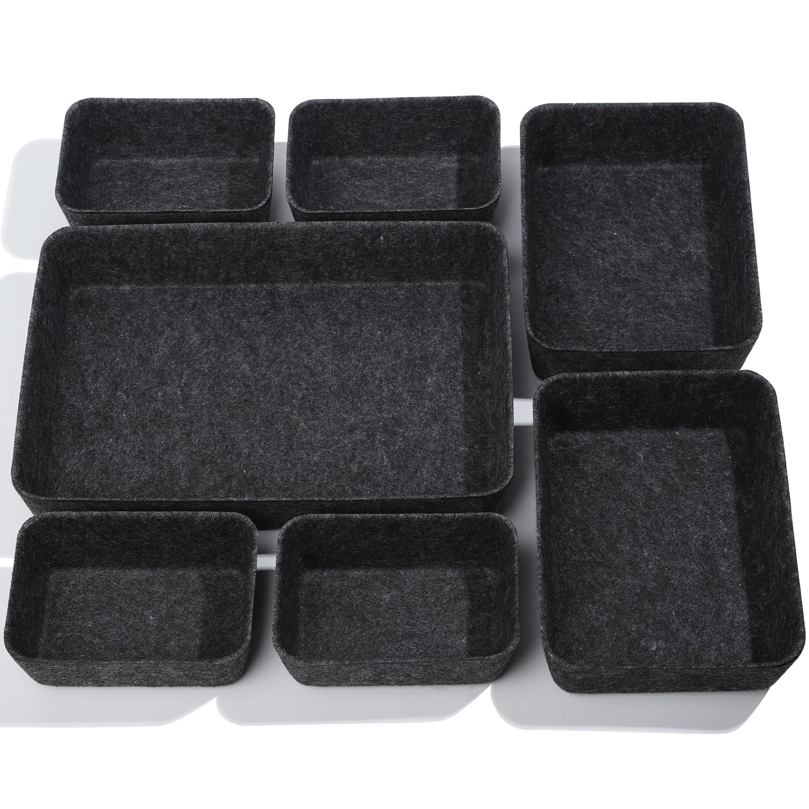 Hnyyzl Desk Drawer Organizer,7 Pack Felt Drawer Organizer Shallow Drawer Organizers Felt Storage Bins,Grey