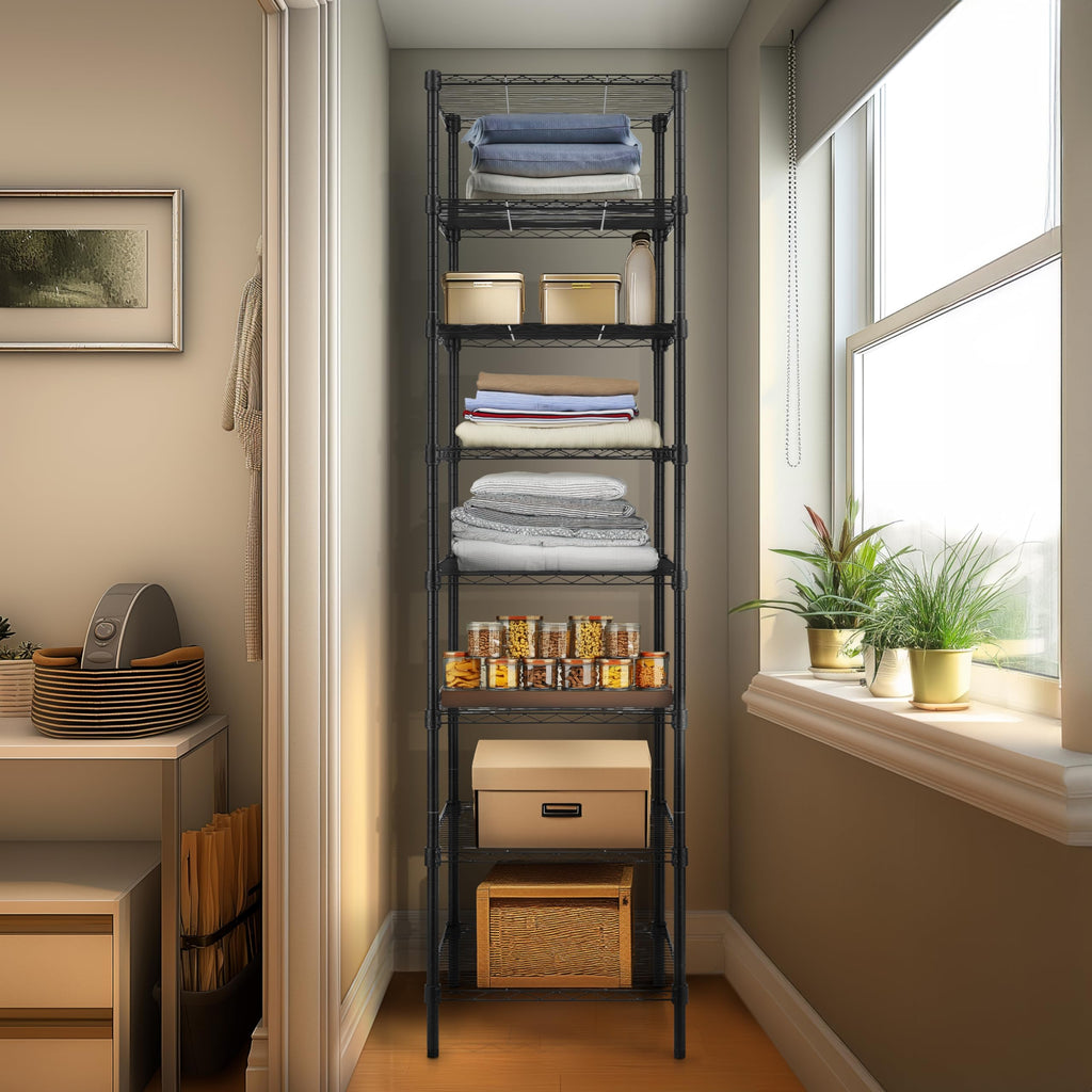 Finnhomy Heavy Duty 8 Tier Wire Shelving, 18X18X78.8 Inches 8 Shelves Storage Rack With Thicken Steel Tube, Pantry Shelves For Storage, Adjustable Metal Shelving Unit, Nsf Certified, Black