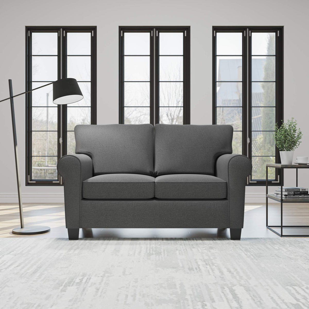 Edenbrook Willow Upholstered Loveseat With Rolled Arms – Living Room Furniture – Charcoal Small Loveseat - Seats Two – Loveseat For Small Spaces