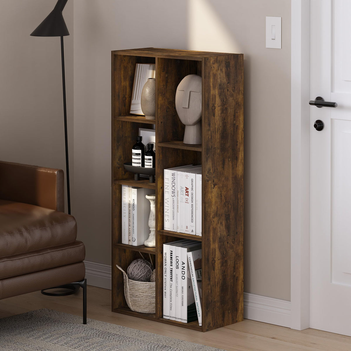 Furinno Luder 7-Cube Reversible Open Shelf, Amber Pine