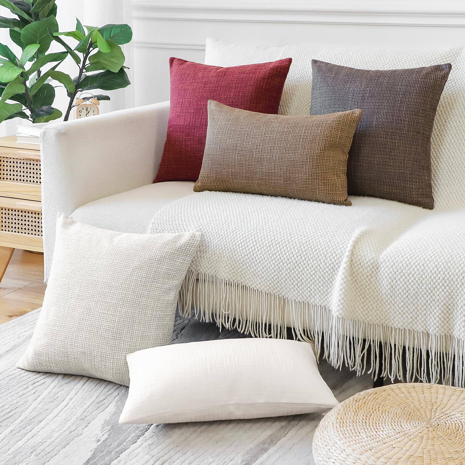 Otostar Pack Of 2 Throw Pillow Covers 16X24 Inch Linen Cream Pillowcases Farmhouse Decorative Solid Pillow Covers 40X60 Cm Lumba
