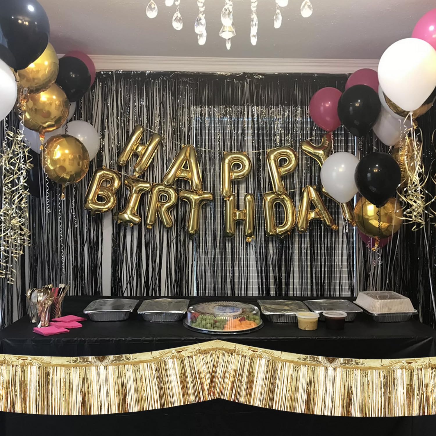Beishida 3 Packs Metallic Foil Fringe Garland Champagne Wall Hanging Tinsel Fringe Banners For Car Floats Bridal Shower Wedding