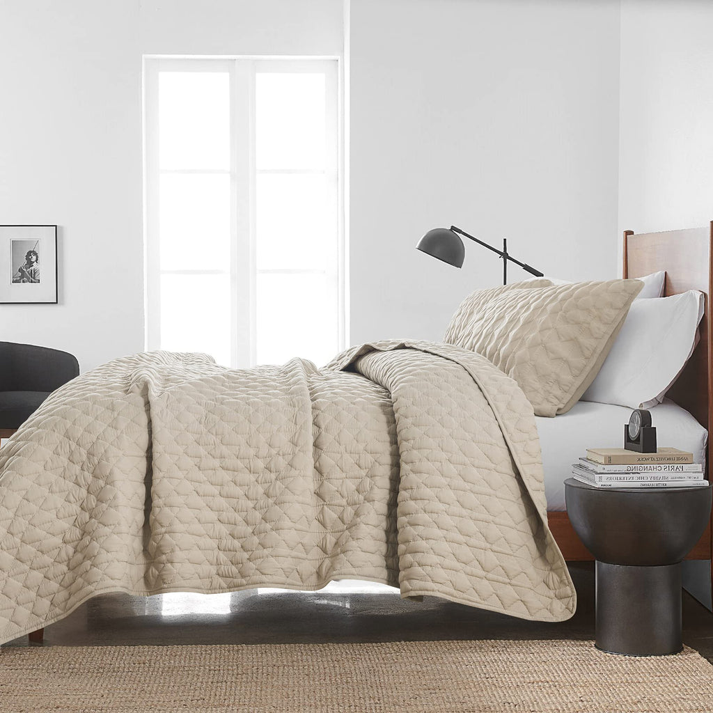 Beige Quilt King Size Bedding Sets With Pillow Shams, Lightweight Soft Bedspread Coverlet, Quilted Blanket Thin Comforter Bed Co