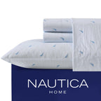 Nautica - Full Sheets, Cotton Percale Bedding Set, Casual Home Decor (Boat Stripe Pale Blue, Full)