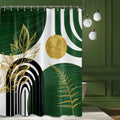 QGHOT Olive Green and Gold Shower Curtain Modern, Boho Mid Century Shower Curtains for Bathroom Decor MCM Minimalist Leaf Simple