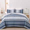 Wongs Bedding Boho Quilt Set Twin Size, Navy Blue Bohemian 2 Pieces Quilt Sets, Lightweight Summer Bedspread Coverlet Bedding Se